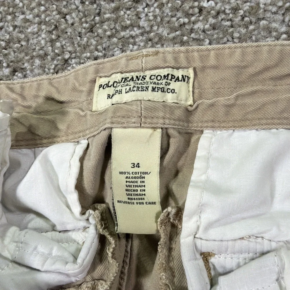 Polo Jeans Military Surplus Cargo Shorts Y2k Beige Essentials Size 34 Waist